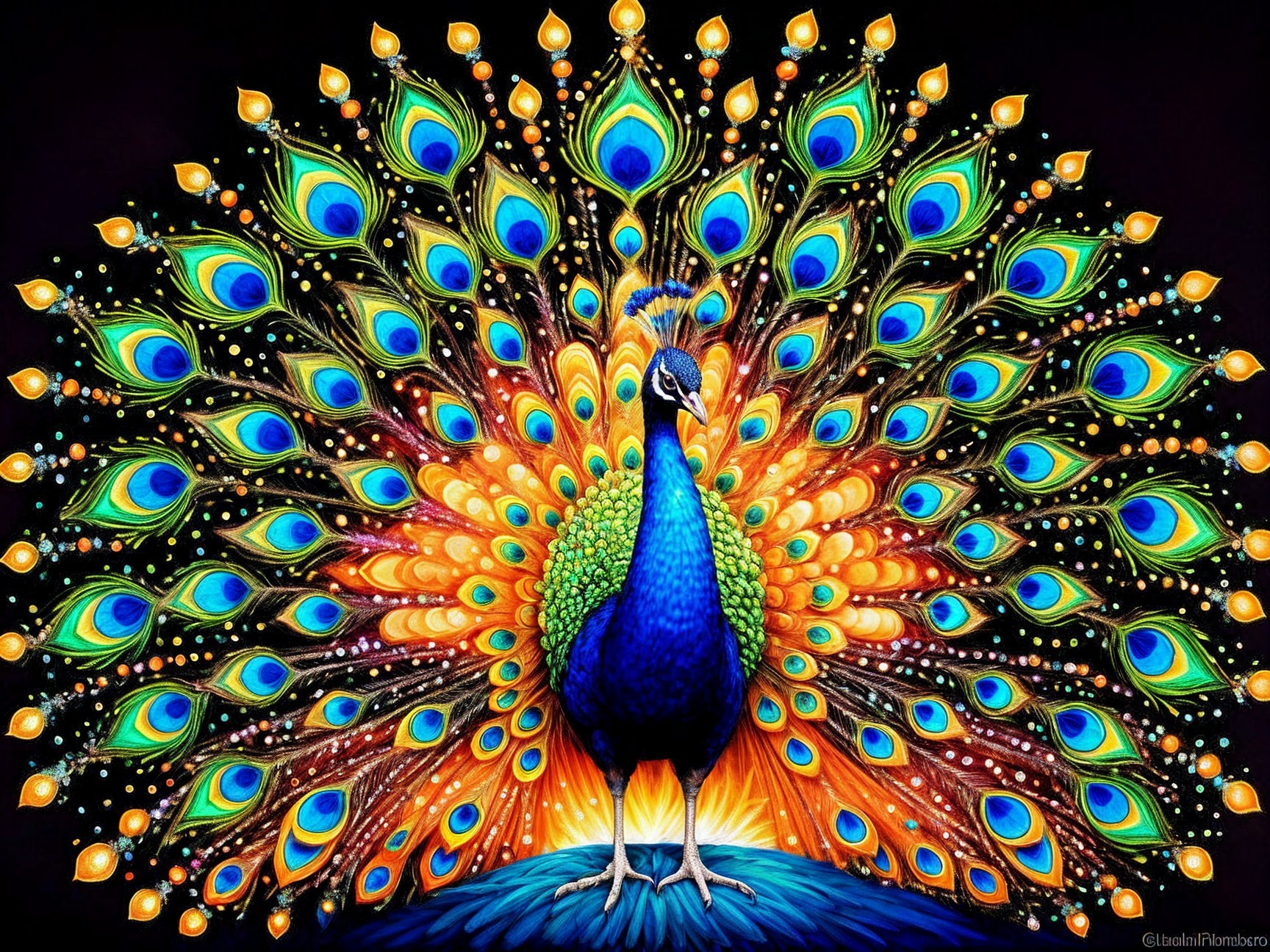 Vibrant Peacock with Iridescent Feathers and Colors