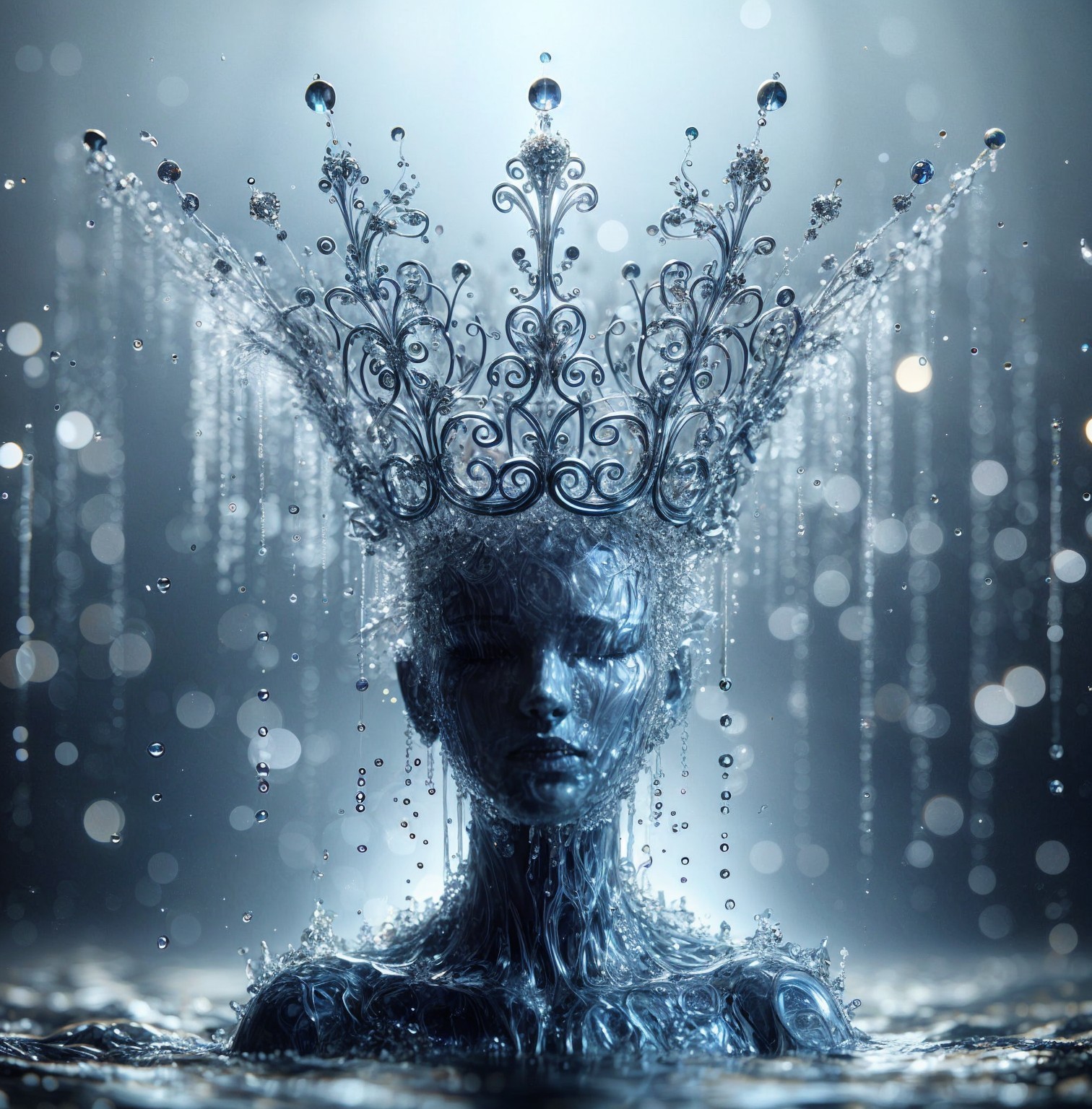 Figure Emerging from Water with Intricate Crown