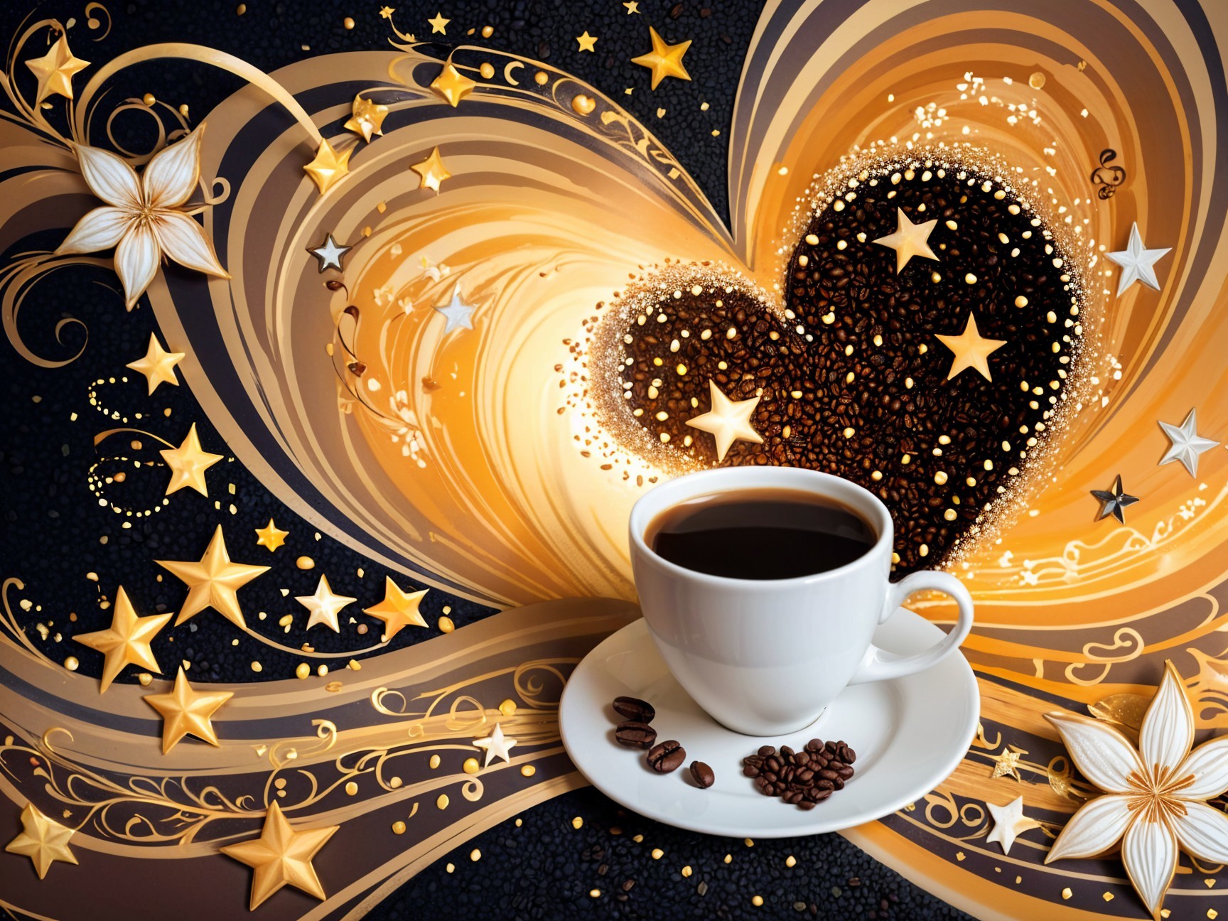Vibrant Artwork of Coffee Cup with Whimsical Design