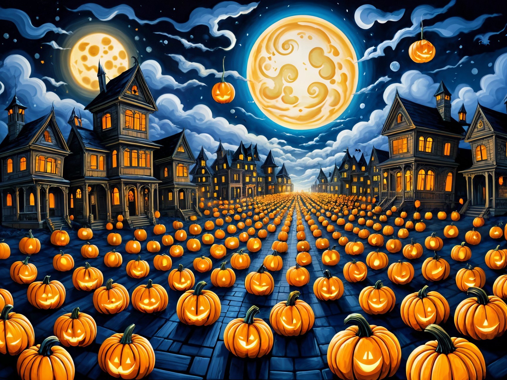 Spooky Halloween Scene in a Ghost Town at Night
