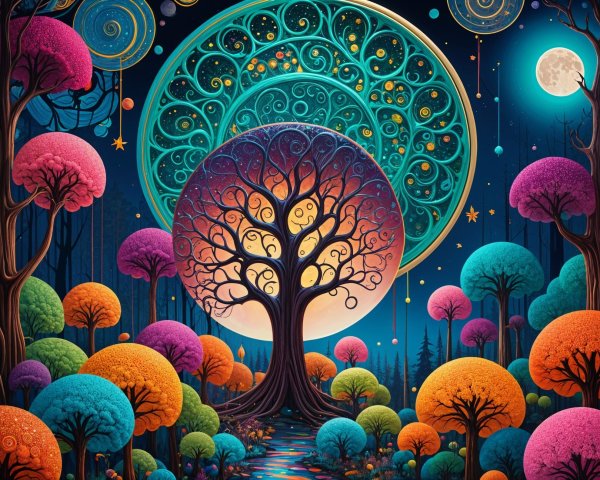 Vibrant Fantastical Landscape with Colorful Trees