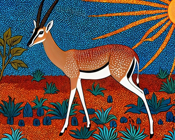 Stylized Antelope Painting with Bright Colors and Patterns