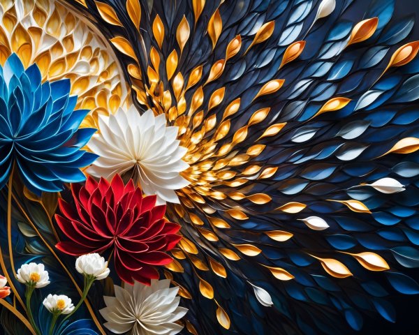 Vibrant Paper Art Composition with Floral Elements