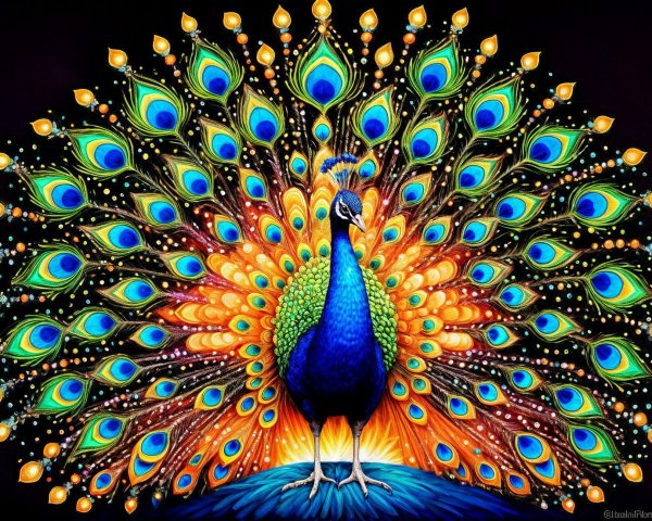 Vibrant Peacock with Iridescent Feathers and Colors