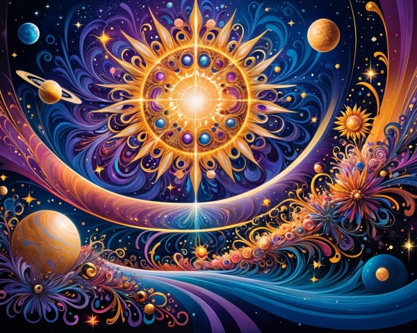 Vibrant Cosmic Scene with Celestial Patterns and Colors