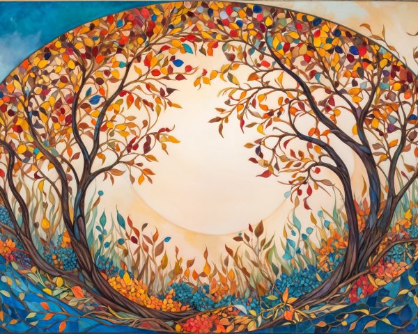 Symmetrical Trees with Colorful Autumn Leaves Artwork