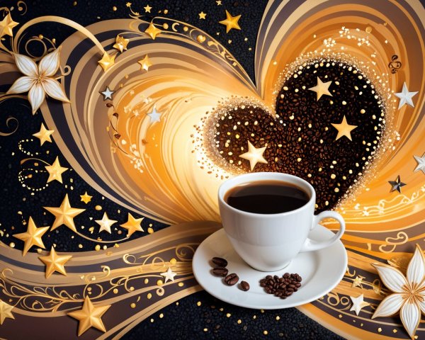 Vibrant Artwork of Coffee Cup with Whimsical Design