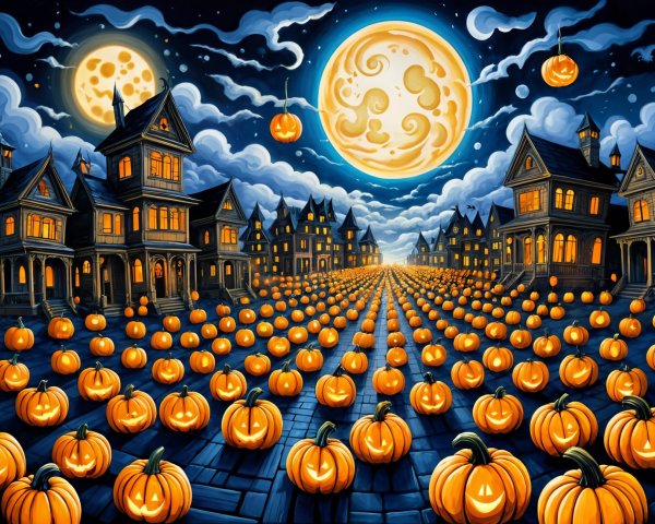 Spooky Halloween Scene in a Ghost Town at Night