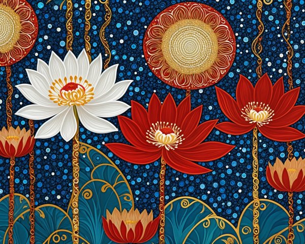 Vibrant Design of Blooming Lotus Flowers on Blue