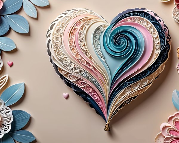 Intricate Paper Quilling Heart Design with Pastel Colors