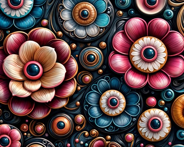 Vibrant Floral Pattern with Intricate Designs and Colors