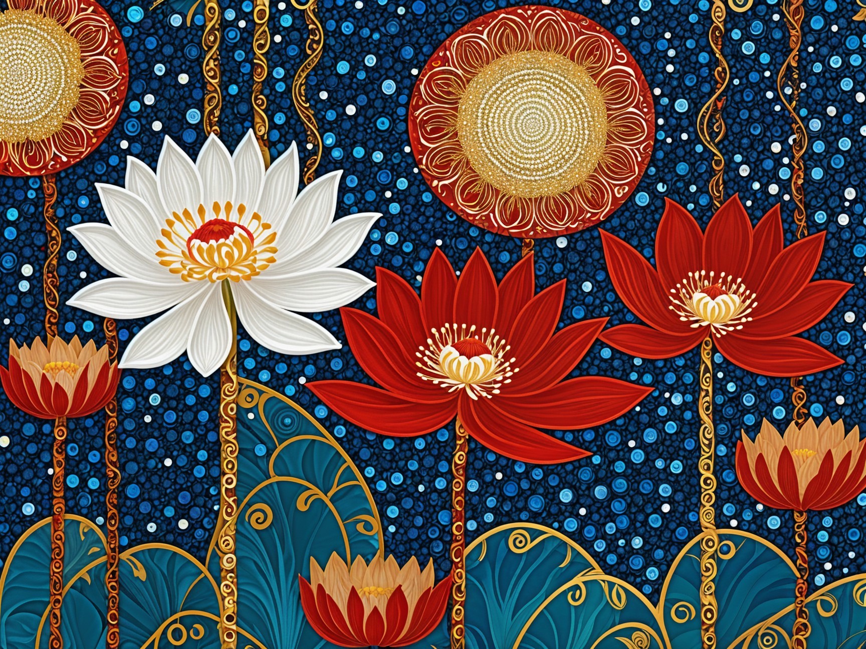 Vibrant Design of Blooming Lotus Flowers on Blue