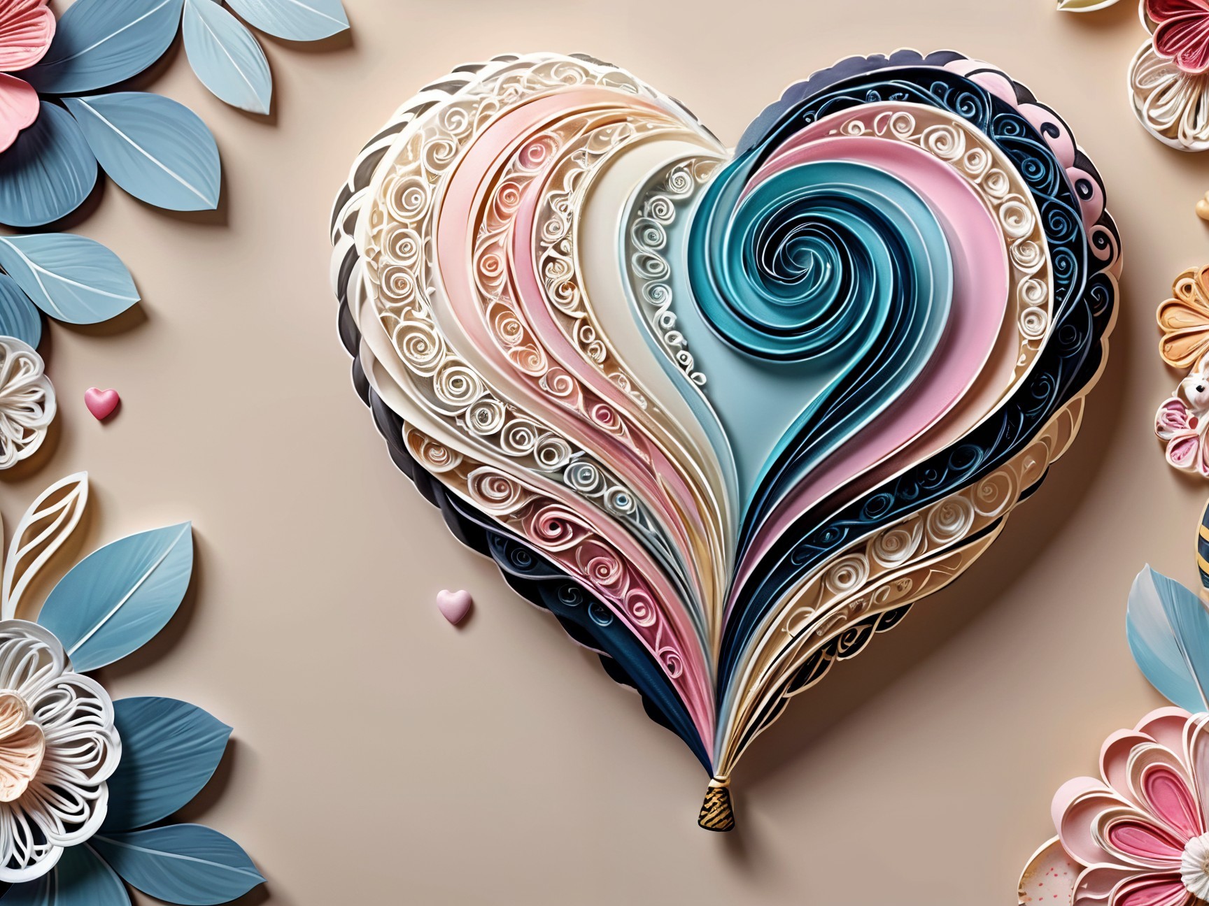 Intricate Paper Quilling Heart Design with Pastel Colors