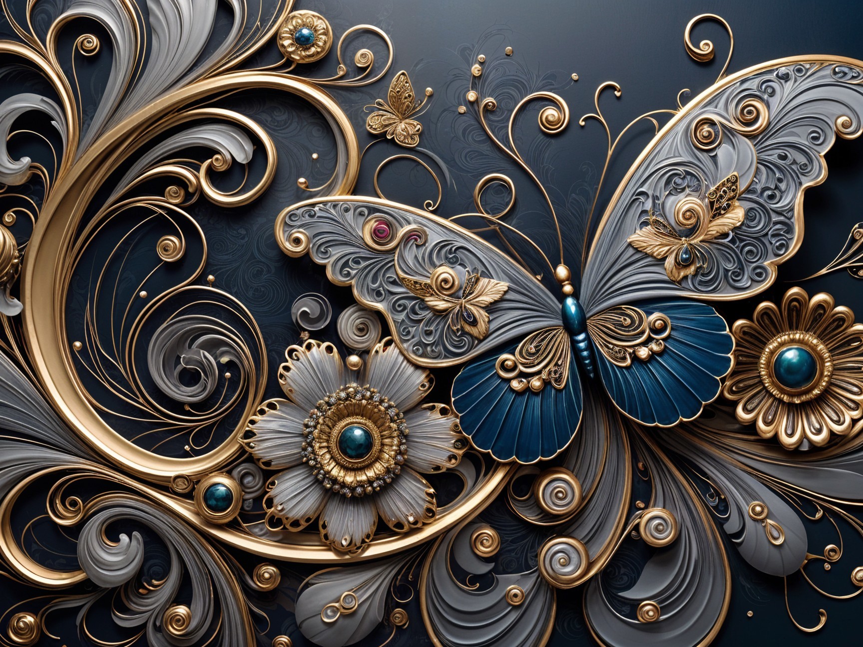 Intricate Butterfly Design with Floral Elements