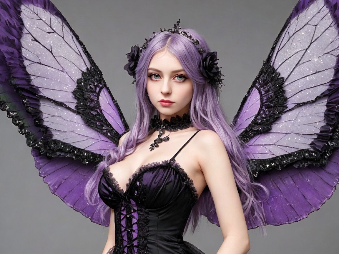 Figure with Purple Butterfly Wings and Elegant Corset