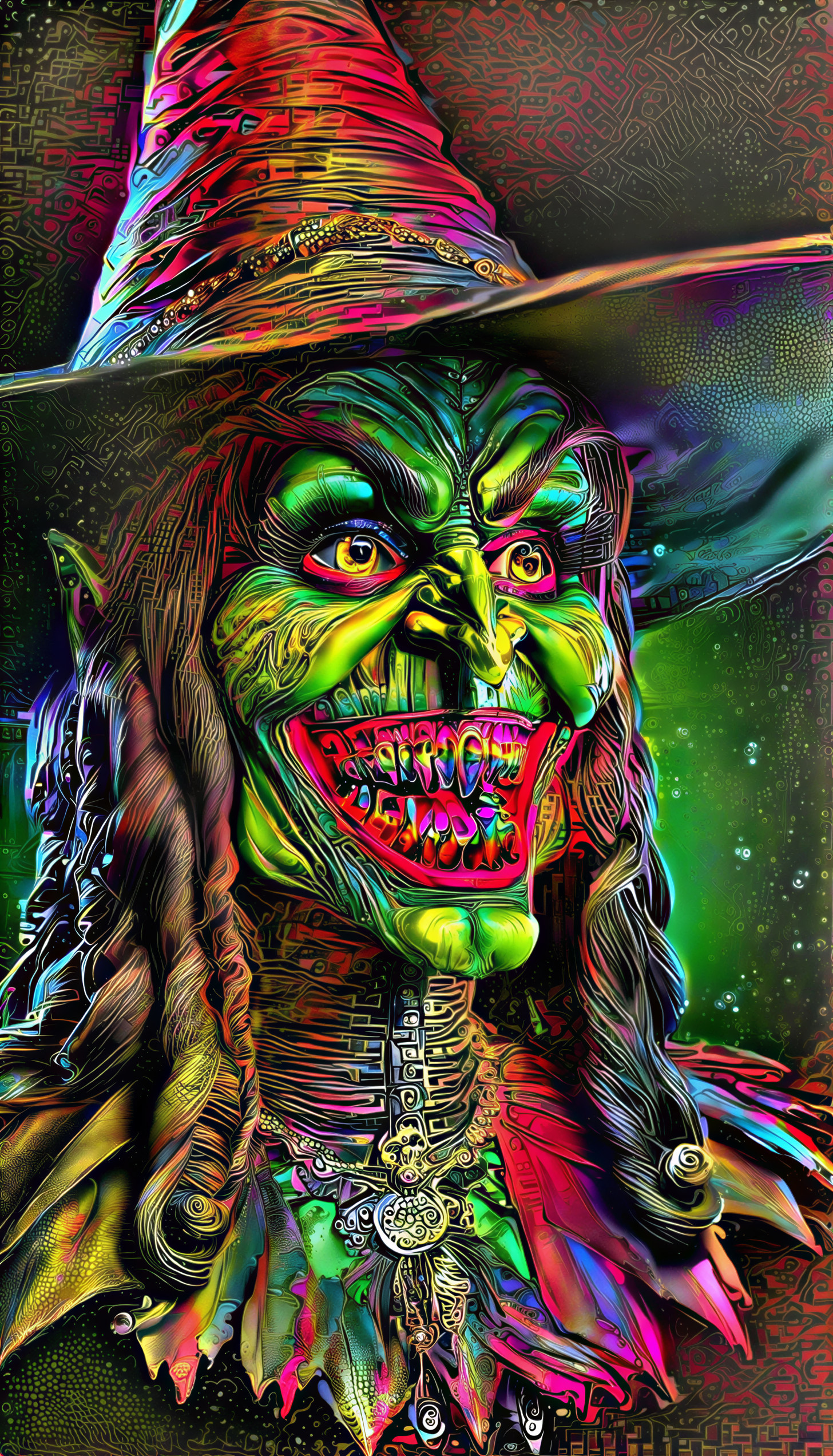 Vibrant Witch Illustration with Colorful Details