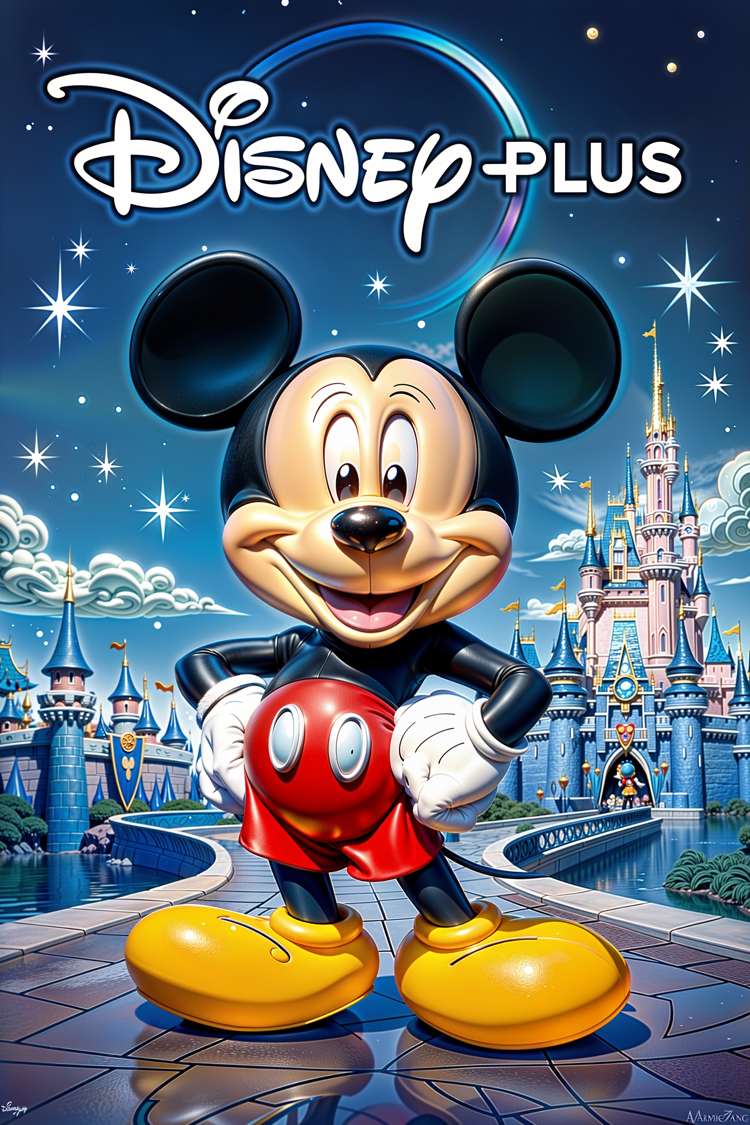 Vibrant Illustration of Mickey Mouse at a Castle
