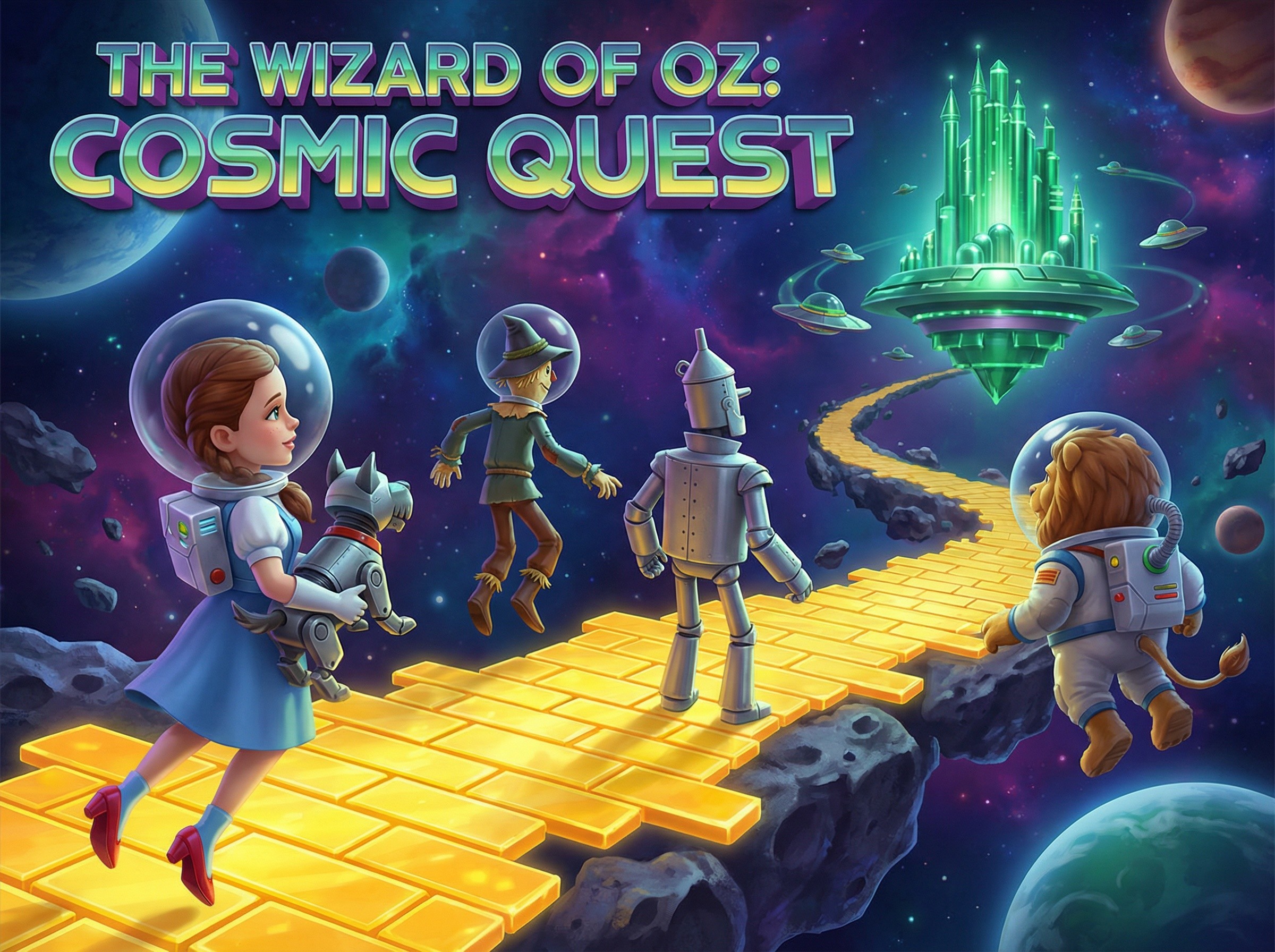 Whimsical Digital Illustration of Wizard of Oz Characters