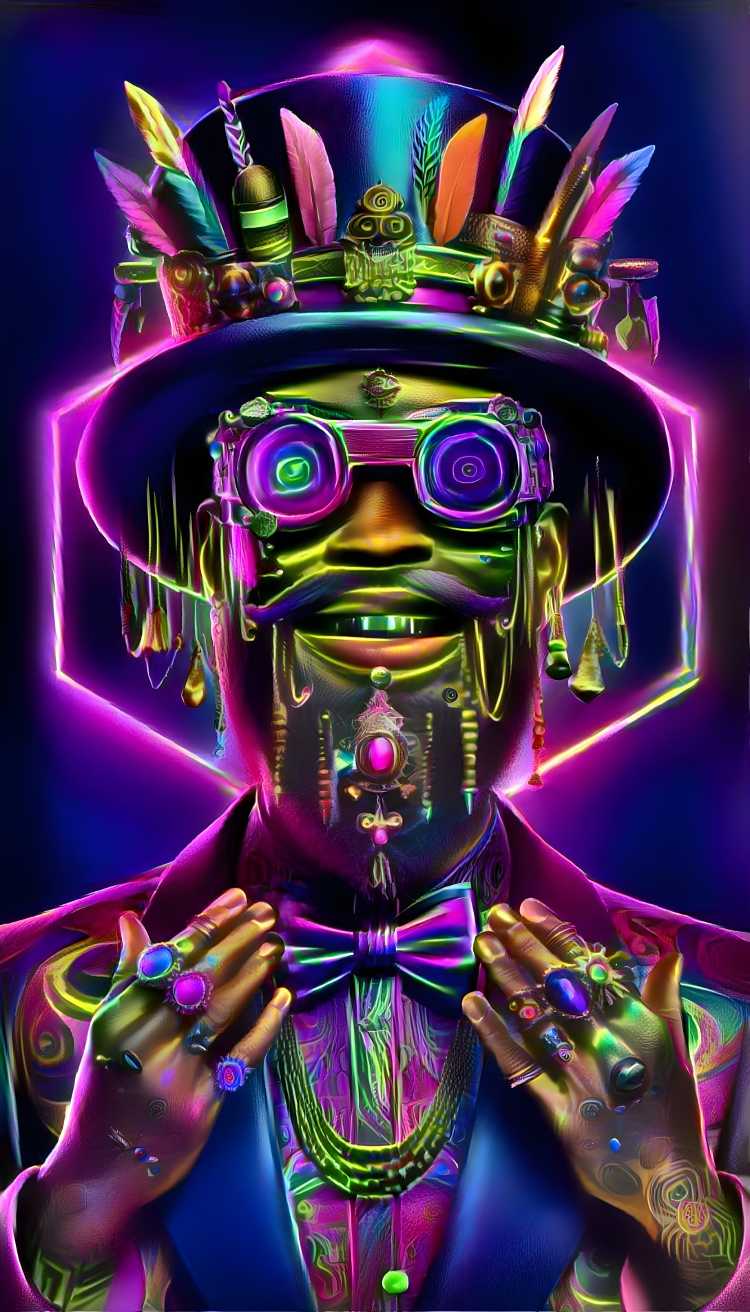 Futuristic character with colorful accessories and neon glasses