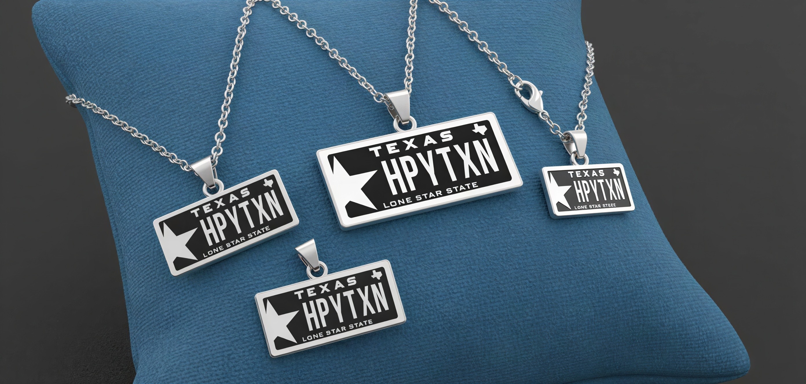 Silver Necklaces with Texas License Plate Design