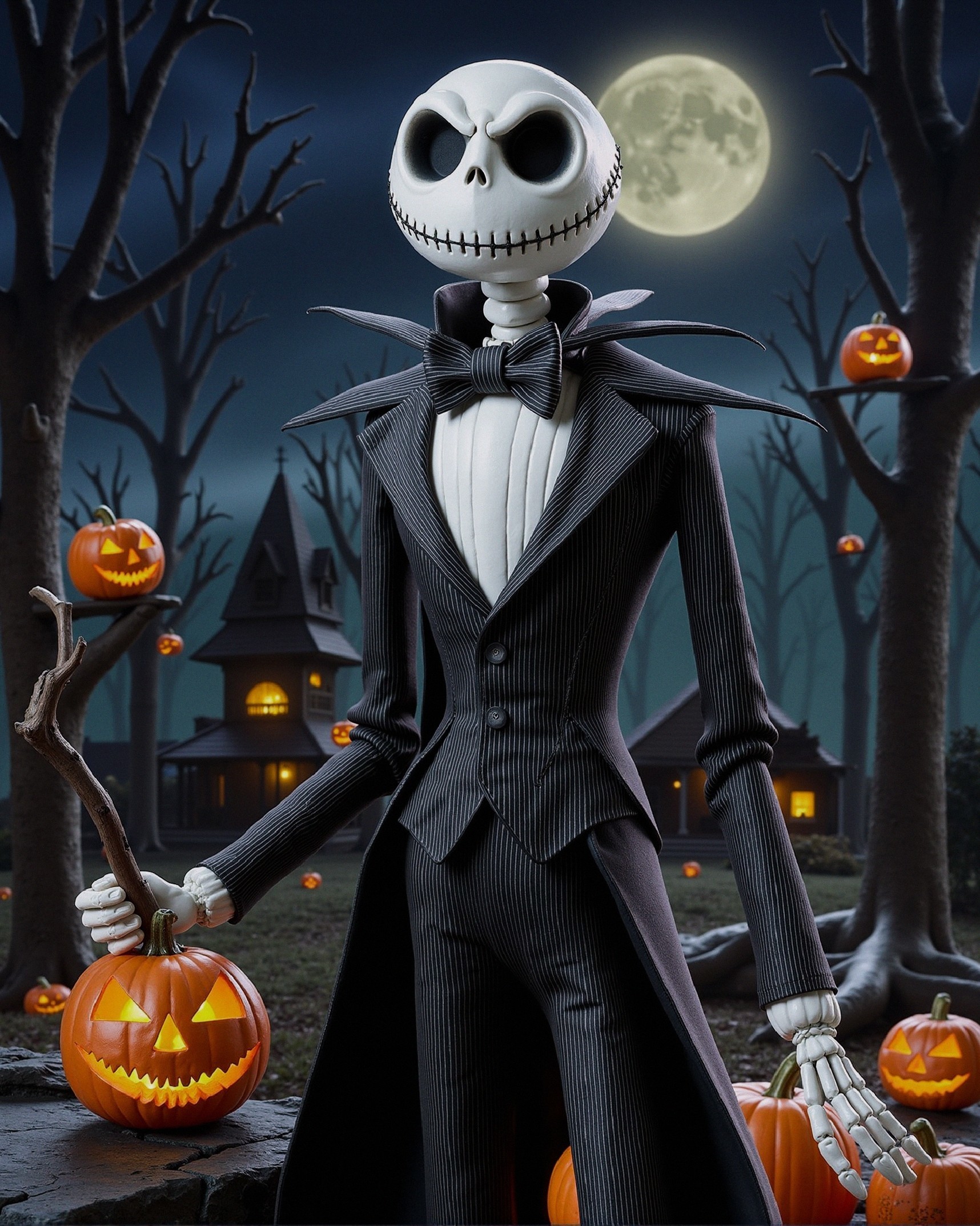 Jack Skellington in a Moonlit Halloween Landscape