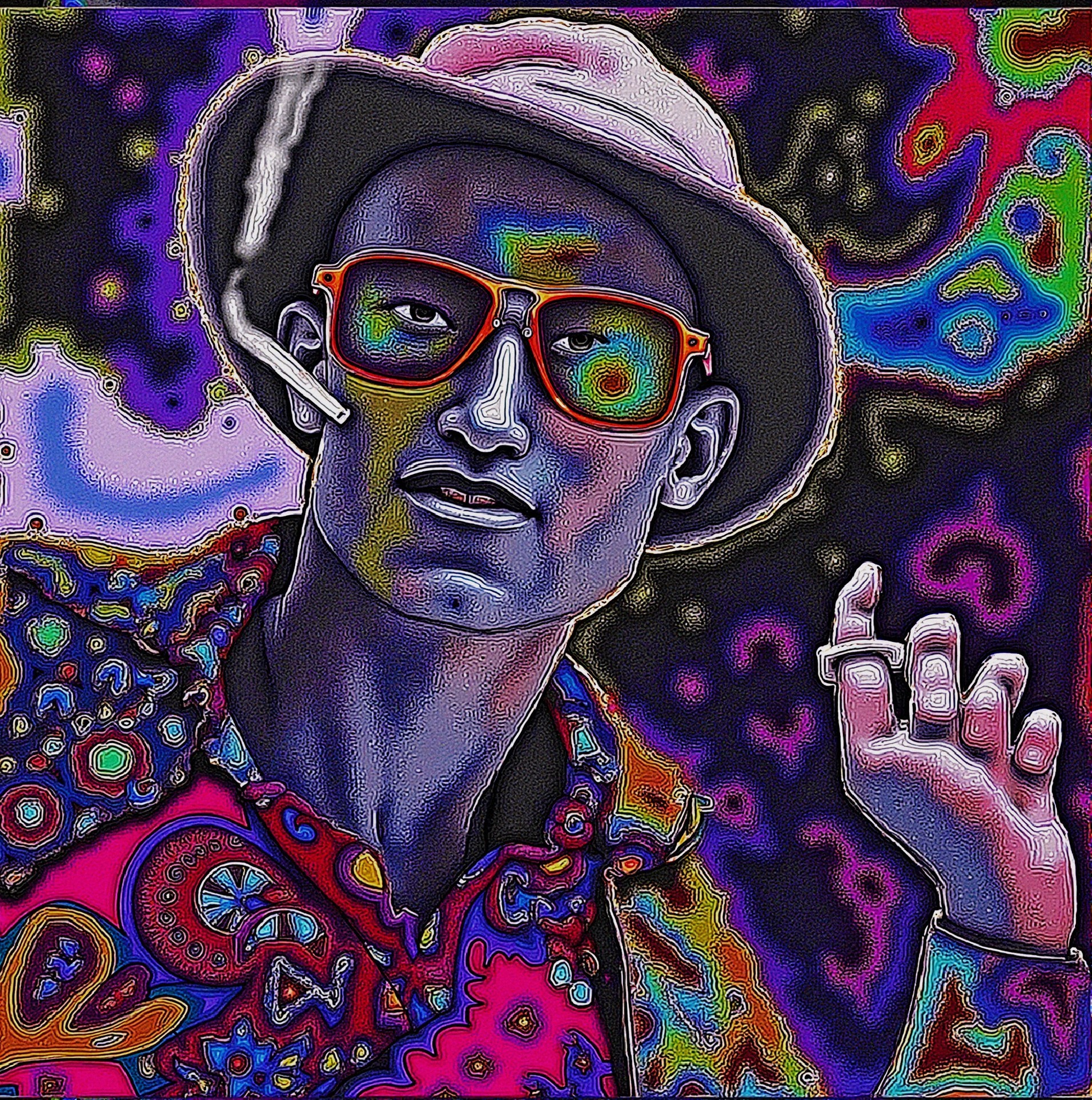 Bold Figure in Vibrant Shirt with Retro Sunglasses