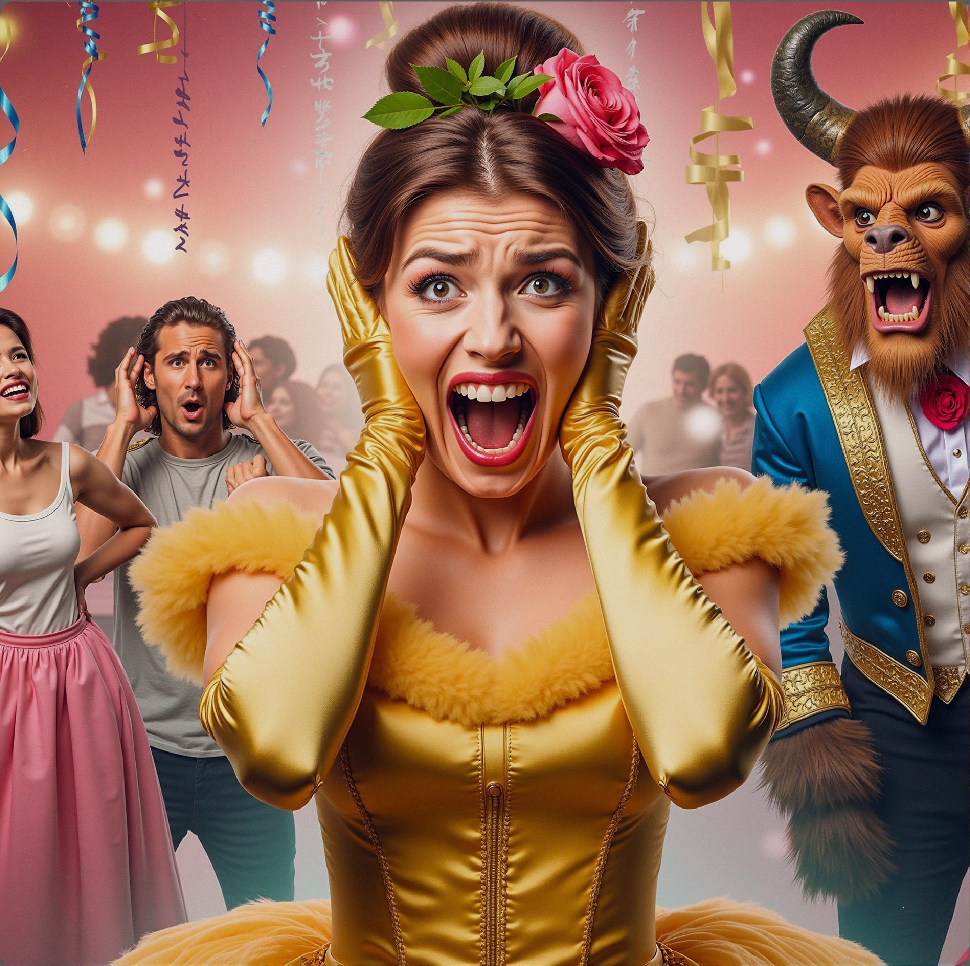 Vibrant Party Scene with Colorful Decorations and Reactions