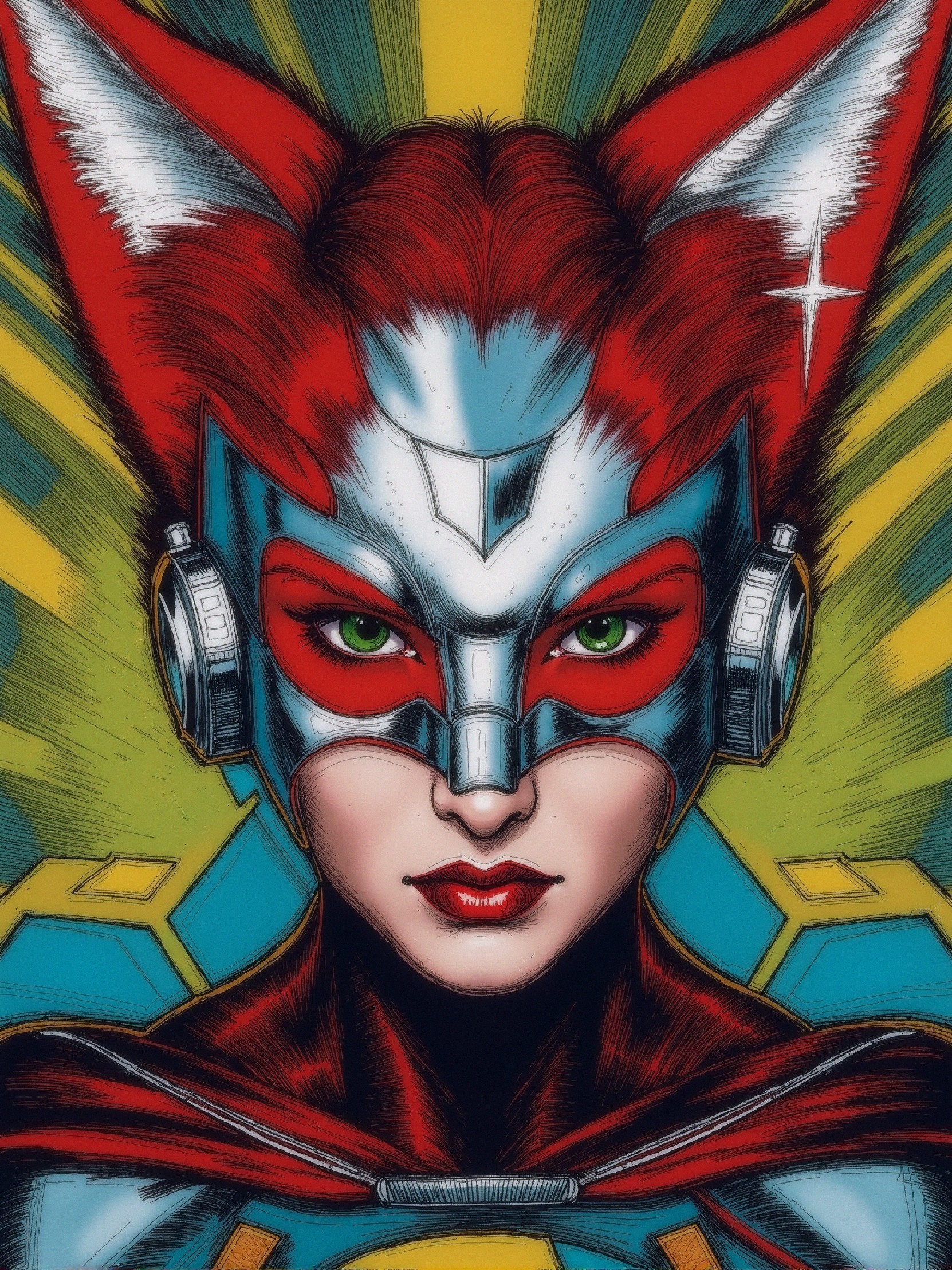 Futuristic Superheroine with Red and Blue Colors