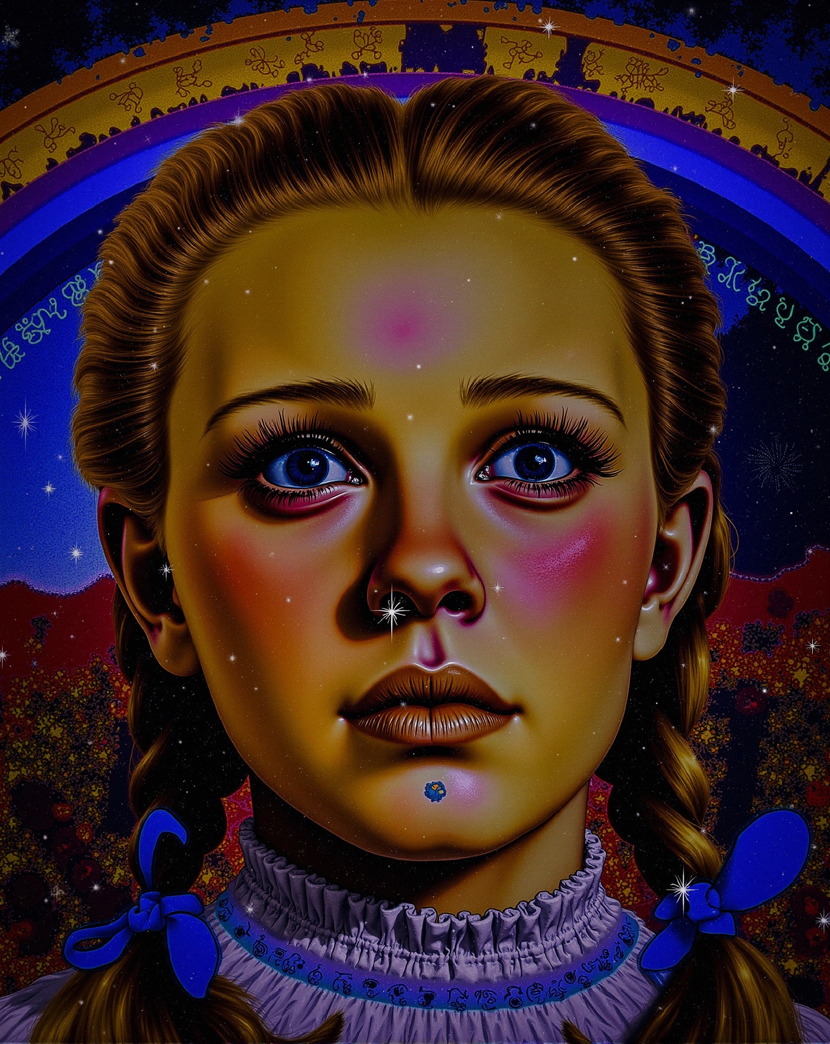 Stylized Portrait of a Girl with Cosmic Background