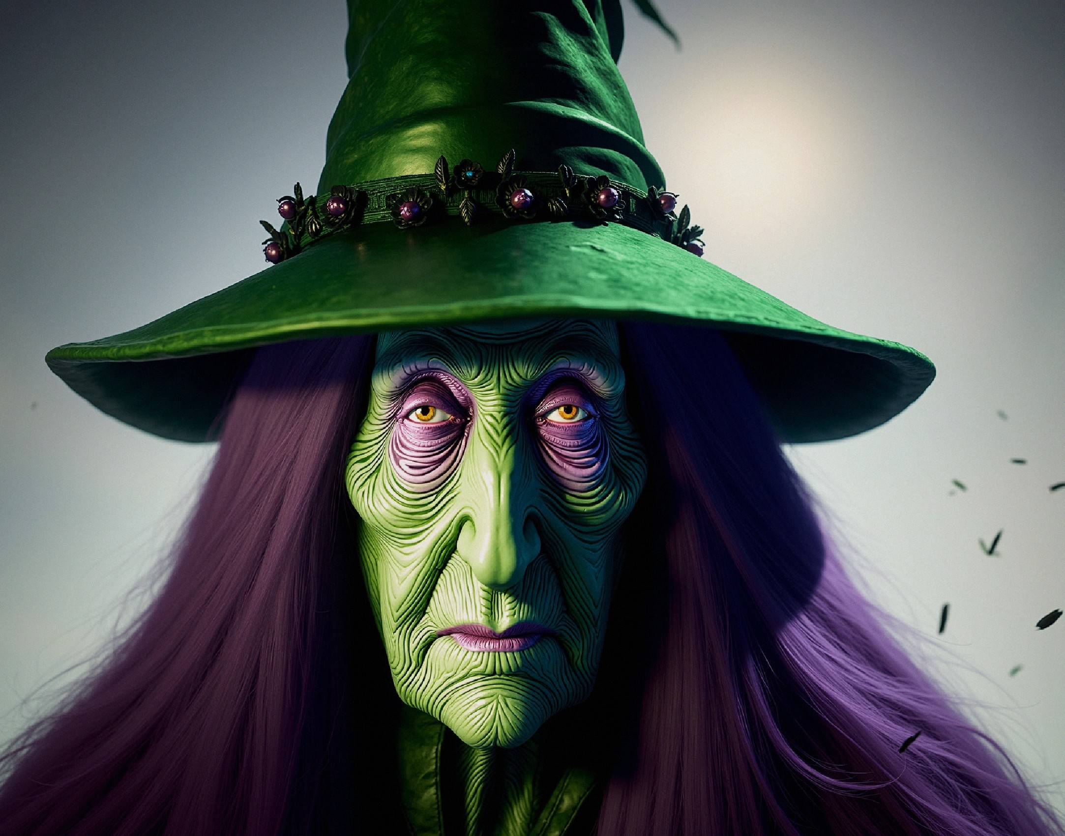 Menacing Witch with Green Skin and Purple Hair