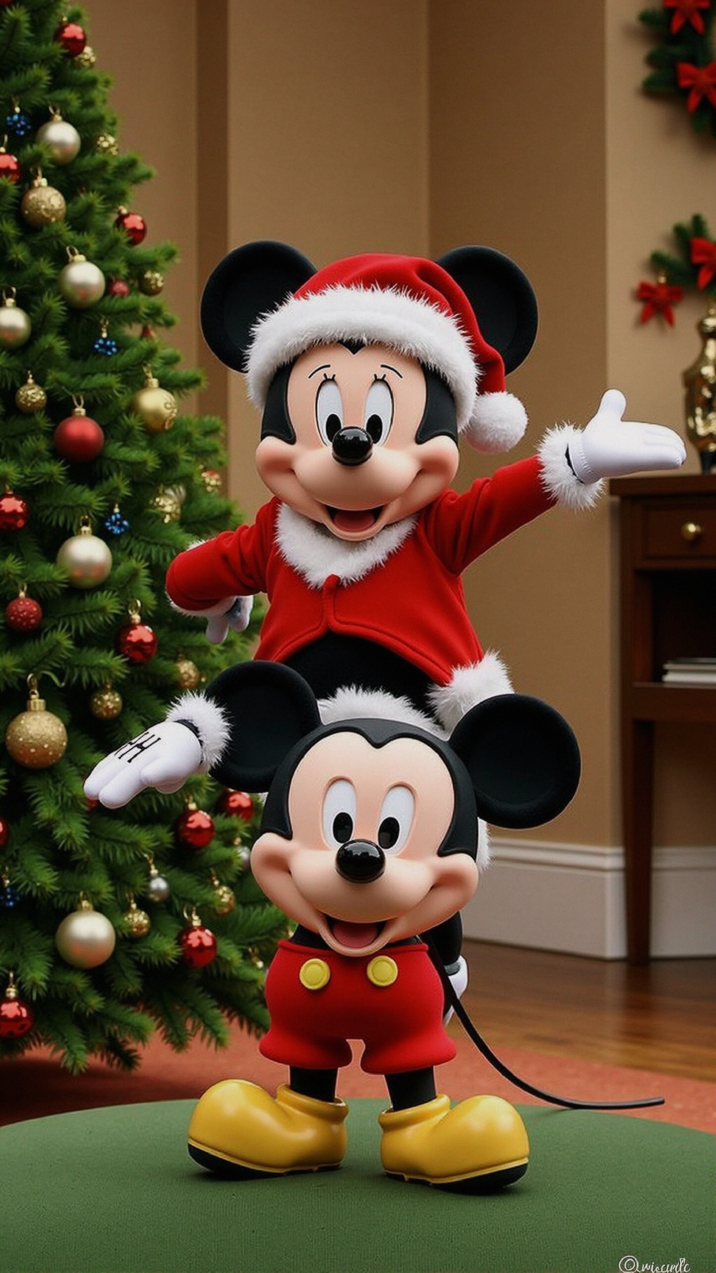 Cheerful Cartoon Mice in Christmas Attire with Tree