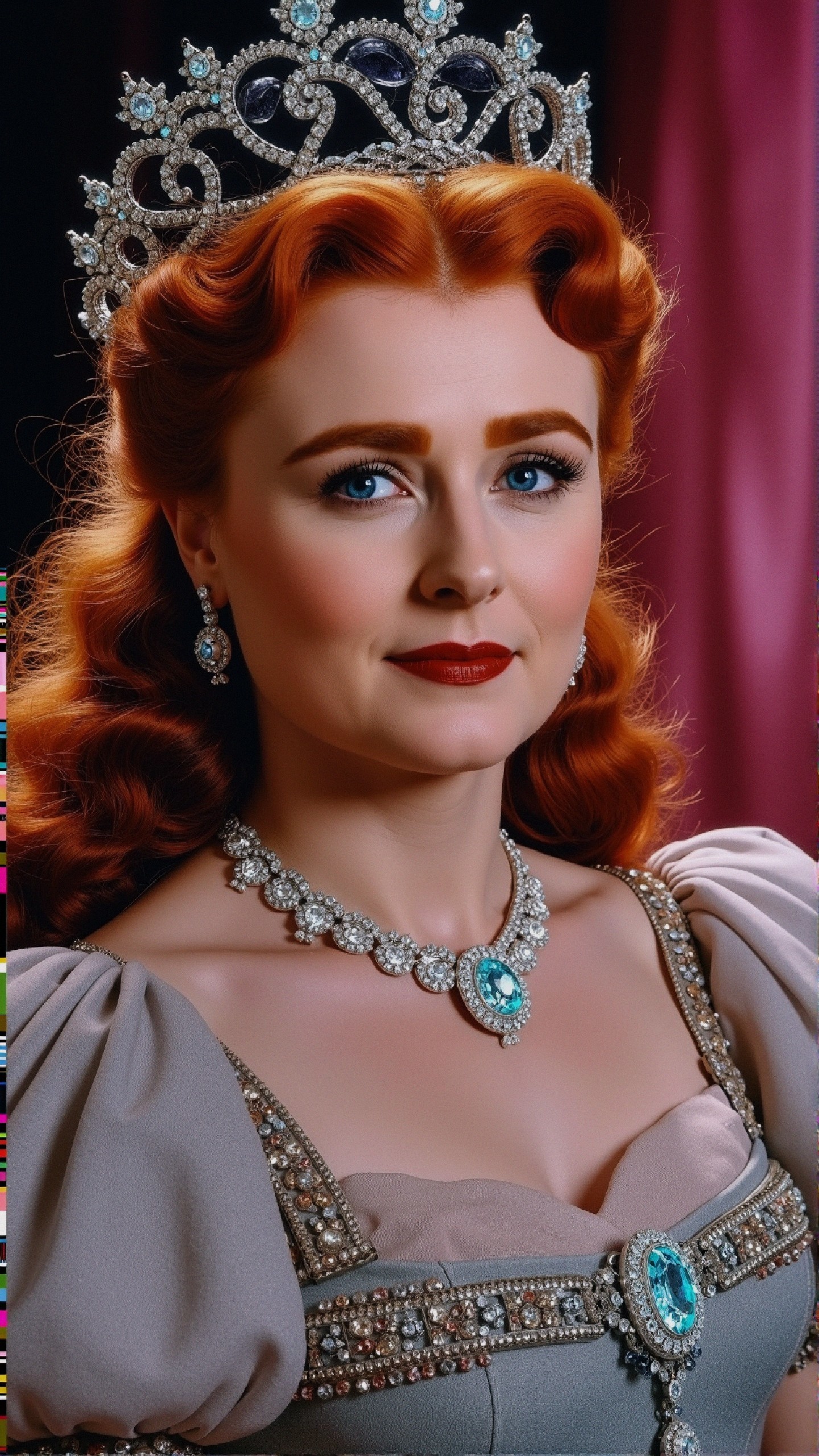 Regal Woman in Elegant Gown and Tiara with Jewels