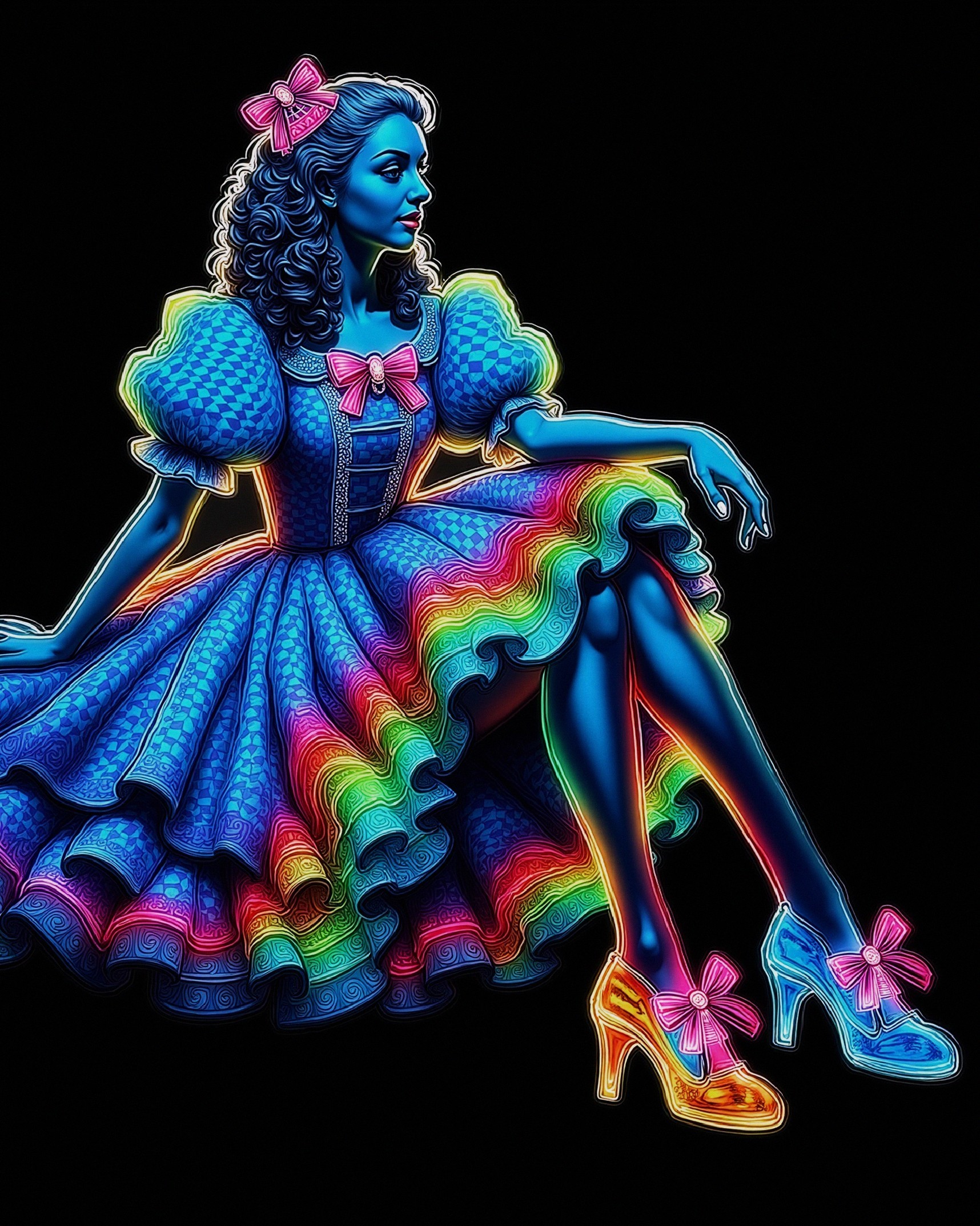 Stylized Illustration of a Girl in Colorful Dress