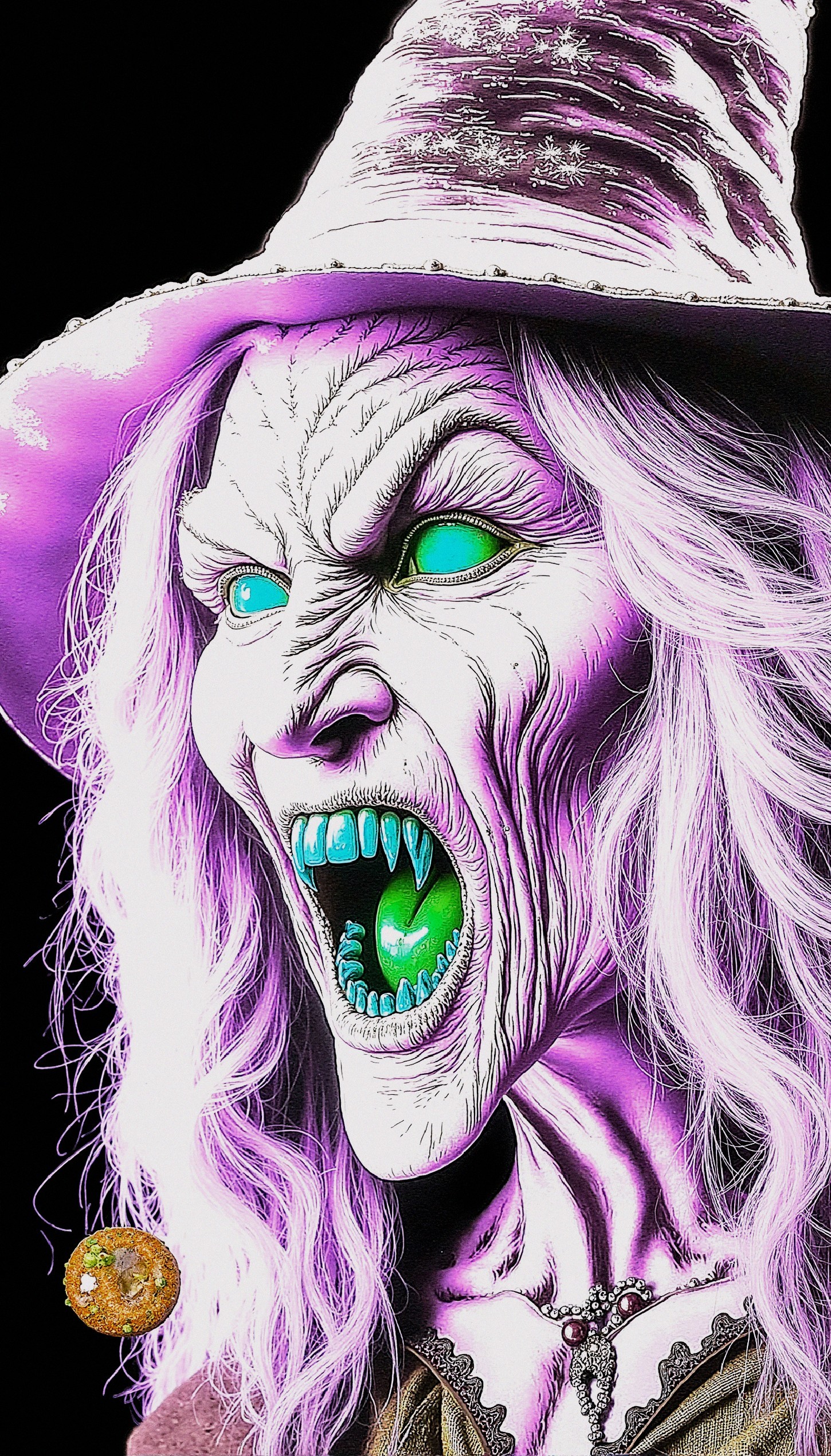 Sinister Witch with Pale Skin and Green Eyes