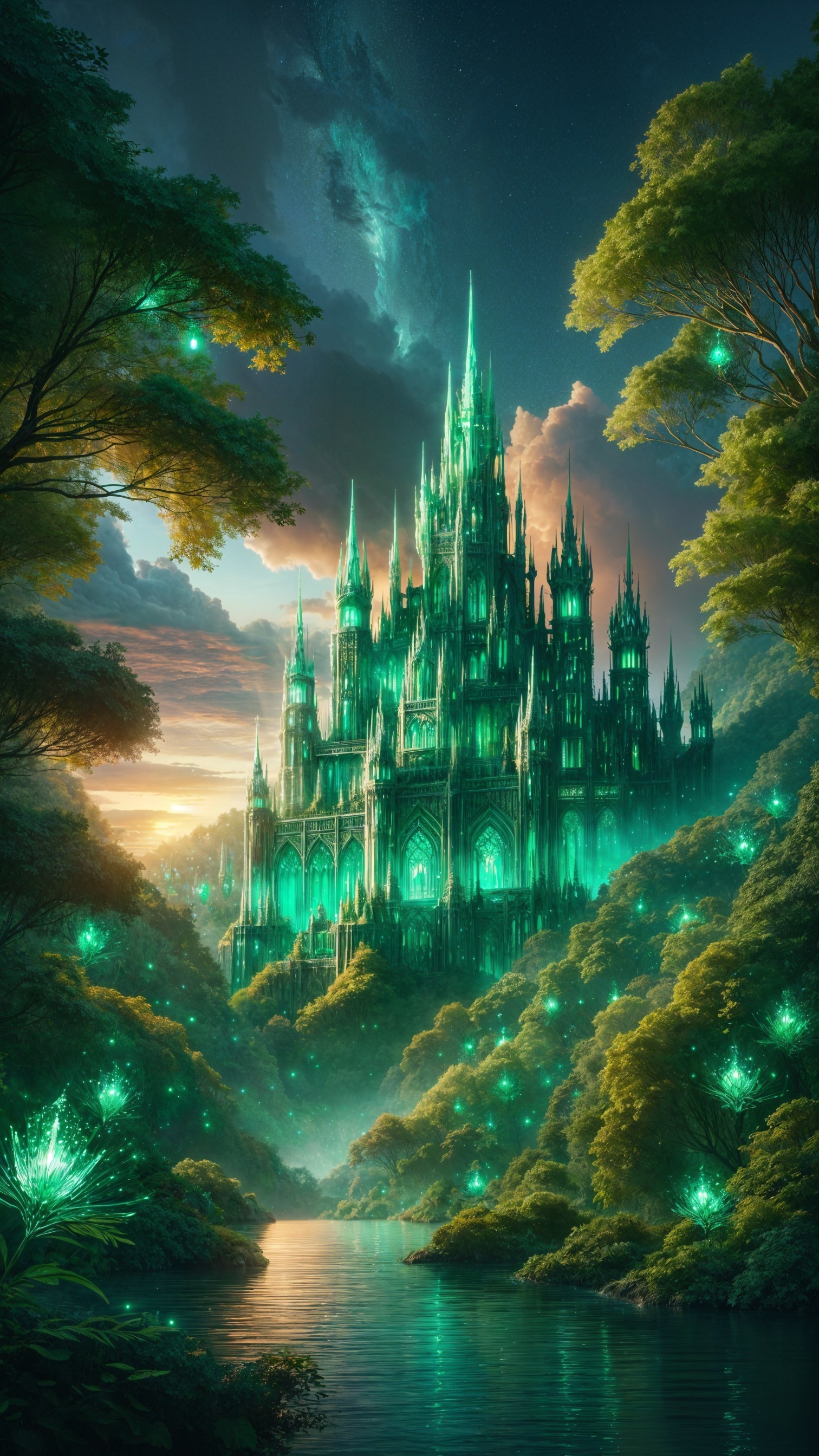 Emerald Castle Surrounded by Enchanted Forests