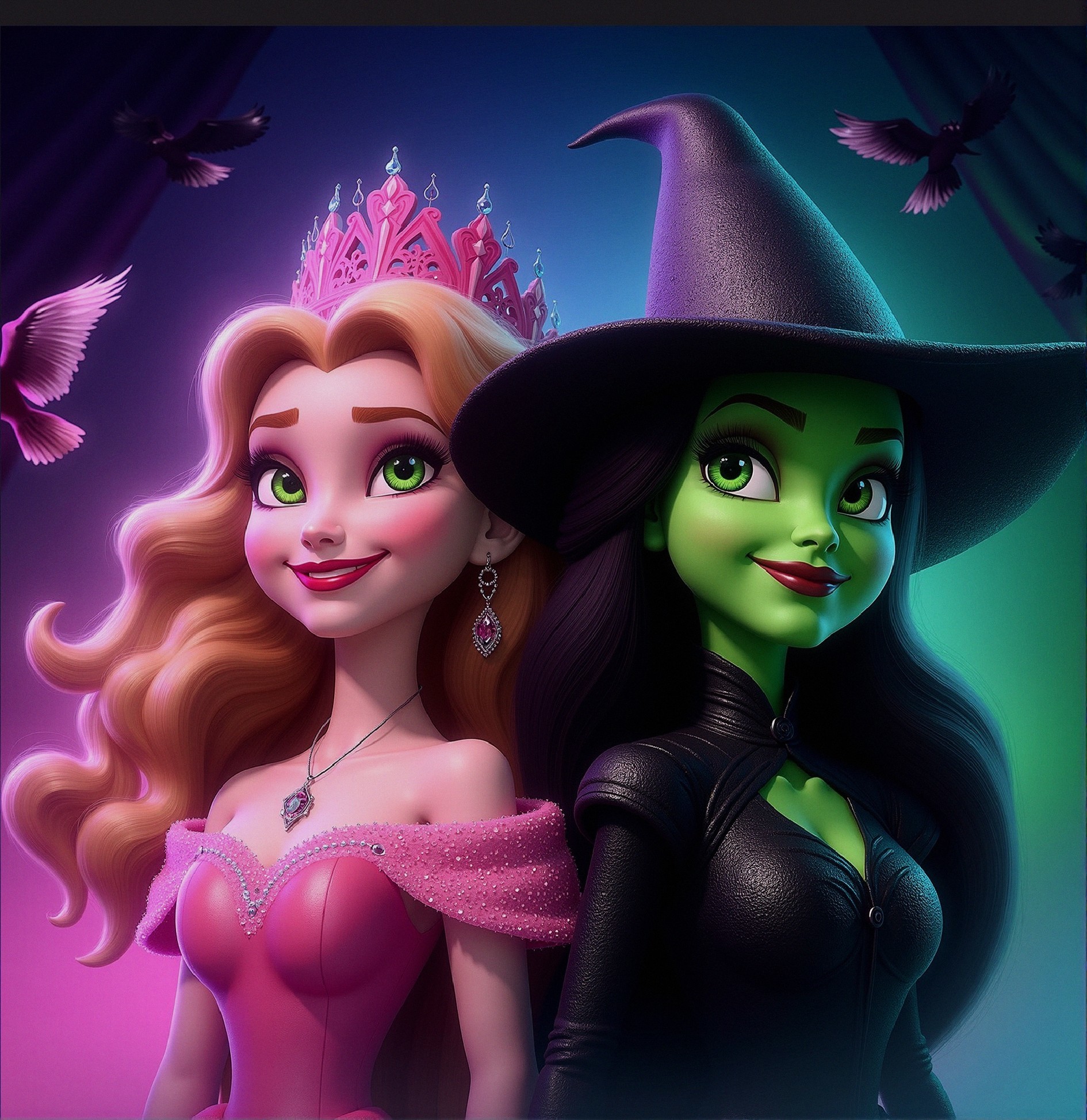Animated Characters: Princess and Witch in Fantasy Scene
