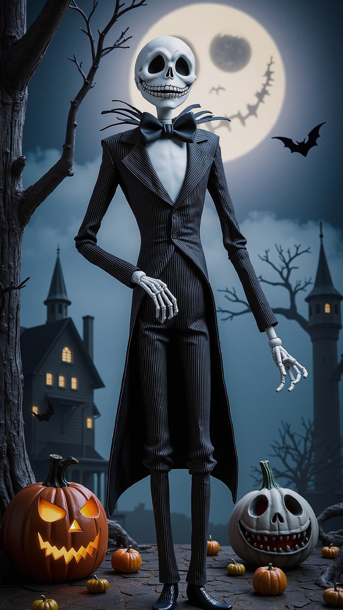 Skeleton in Pinstriped Suit in Spooky Graveyard