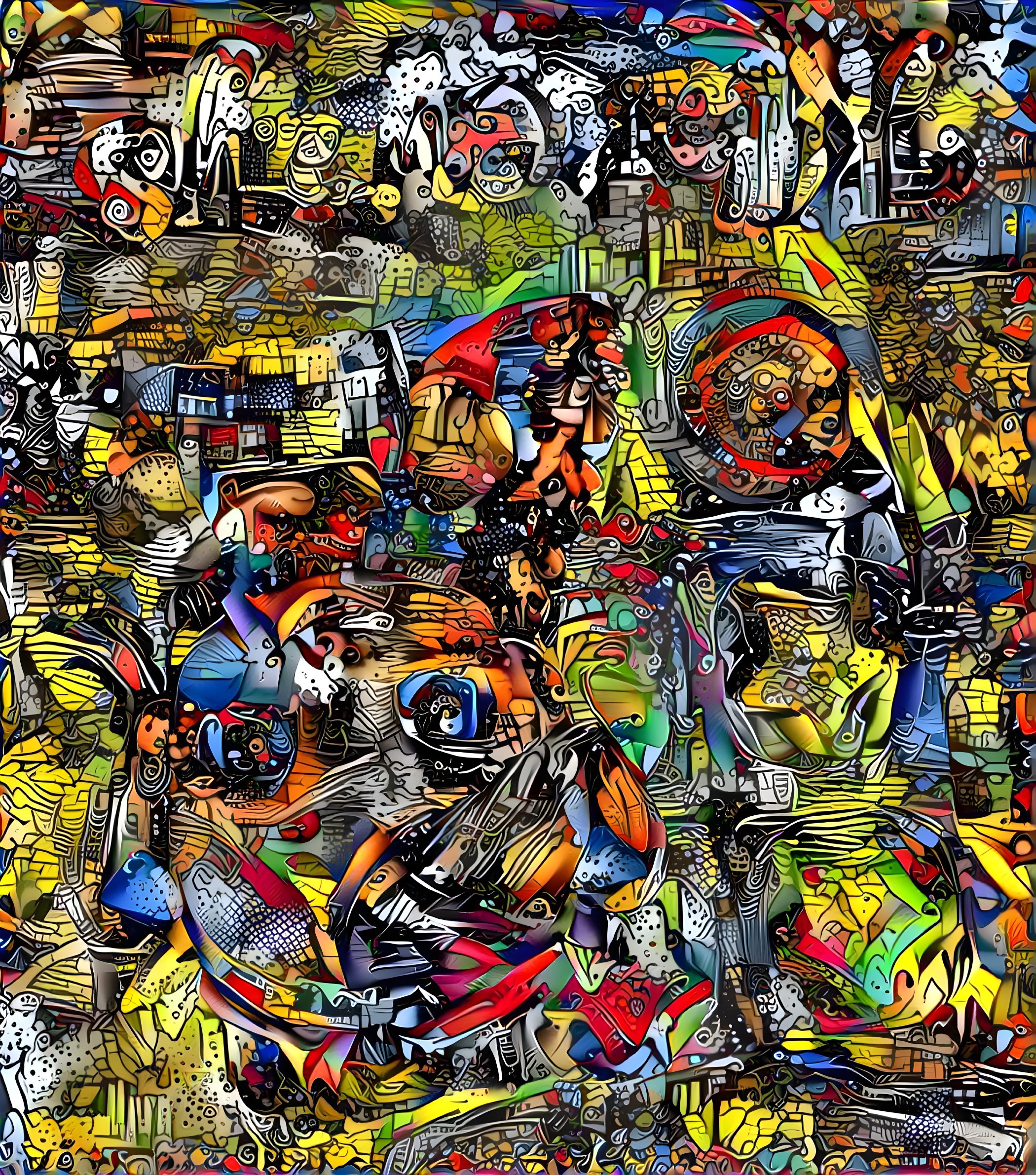 Vibrant Abstract Collage with Intricate Patterns and Colors
