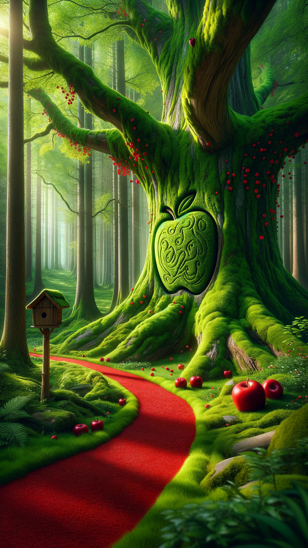Grand Tree with Apples in Mystical Forest Setting