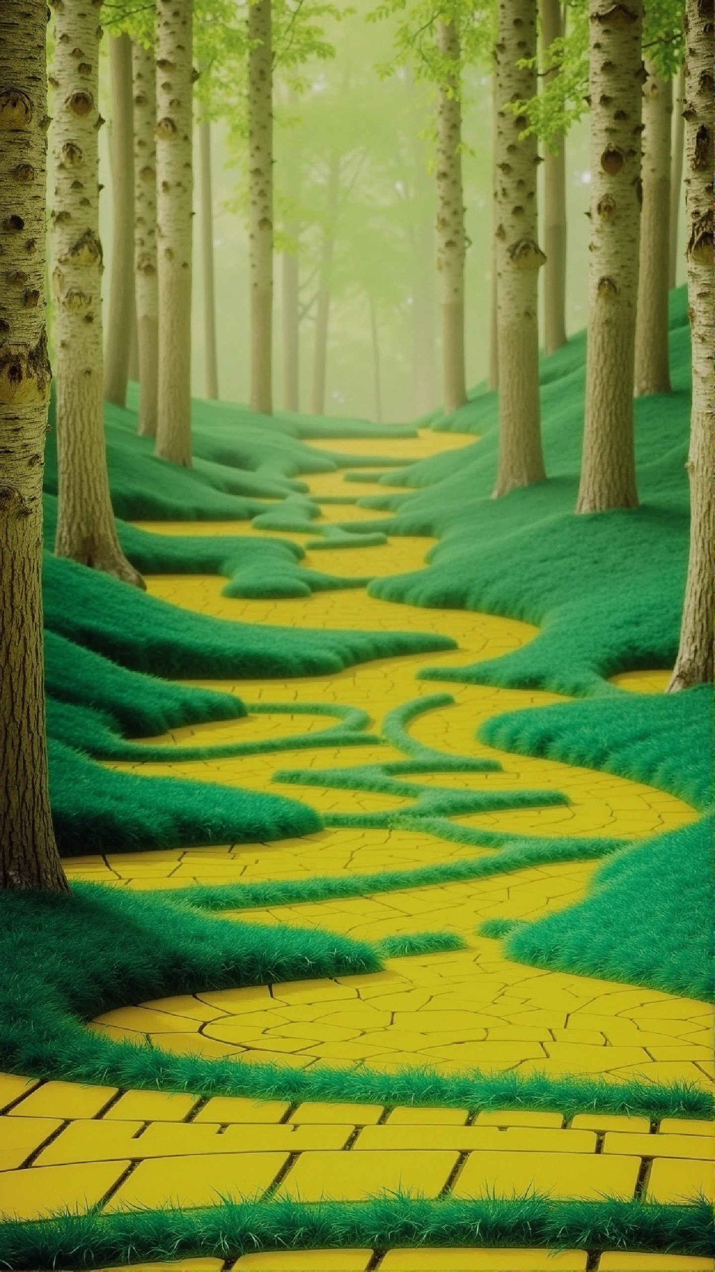 Winding Yellow Path Through a Serene Forest