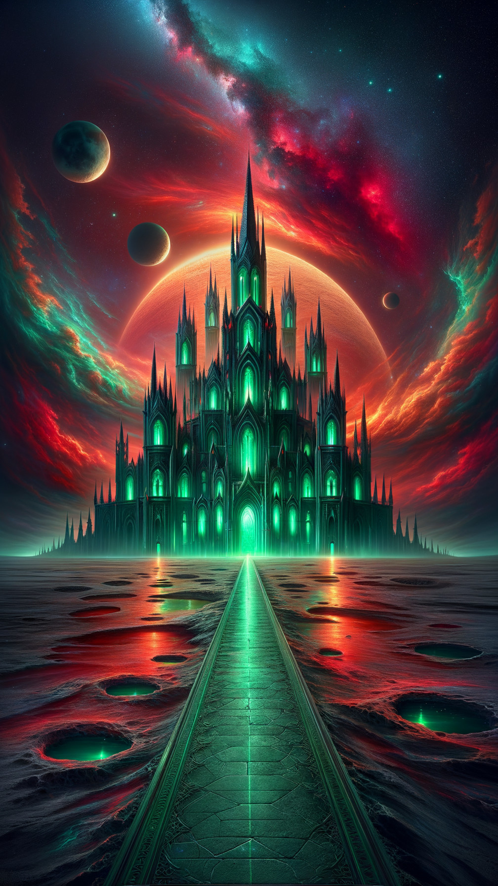 Colossal Dark Castle in Surreal Landscape with Spires