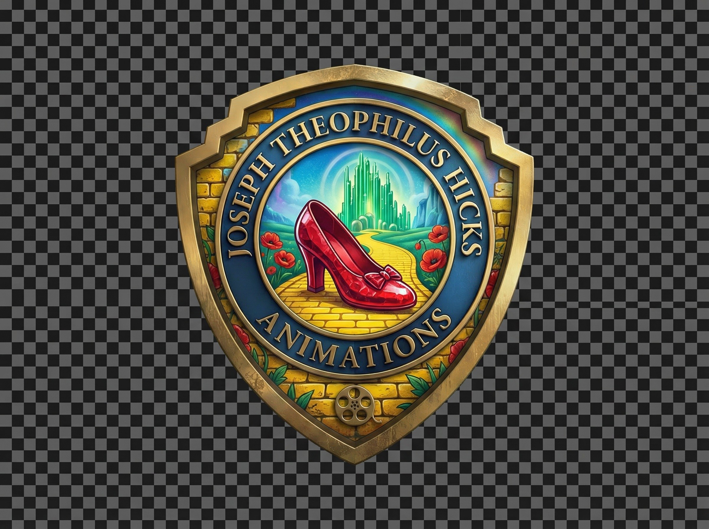 Gold Framed Badge with Emerald City and Ruby Slipper