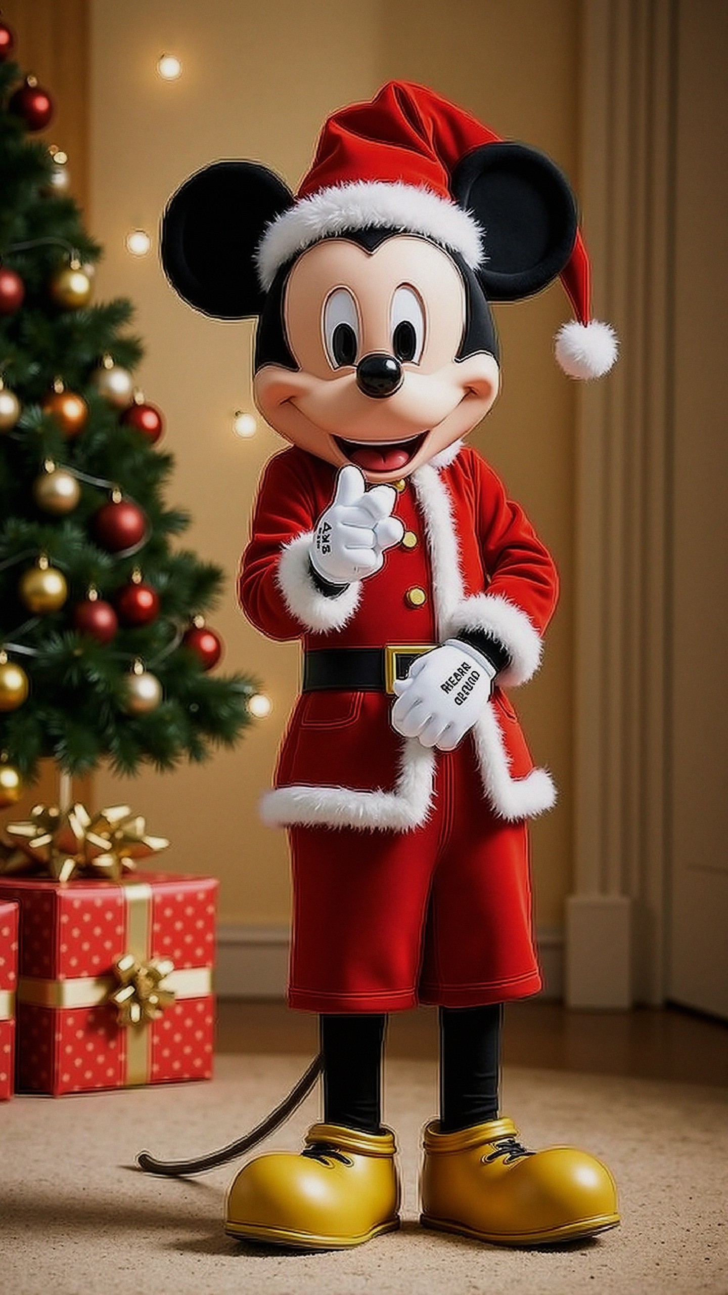 Mickey Mouse in Santa Outfit with Christmas Decor