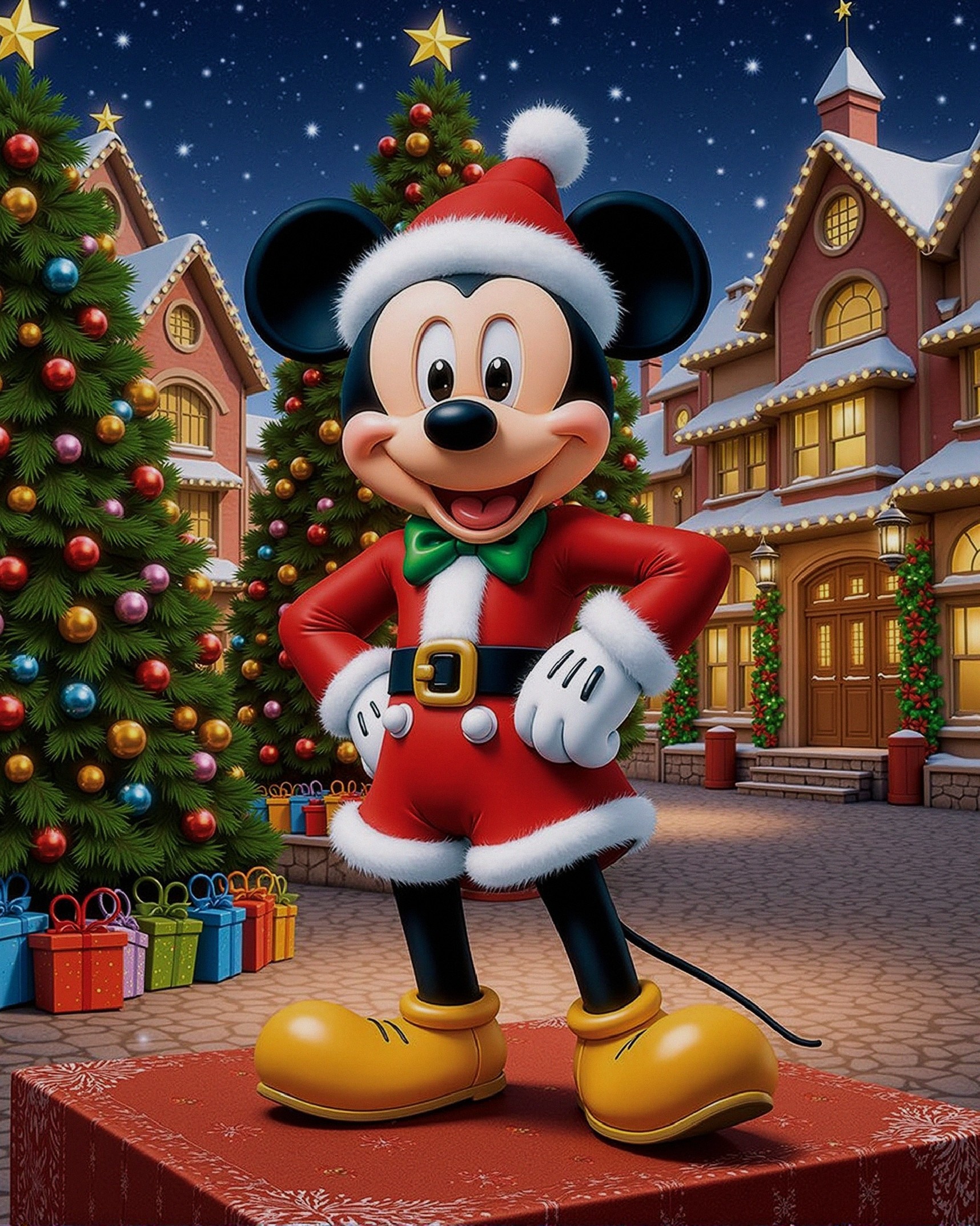 Mickey Mouse in Santa Outfit with Christmas Decor