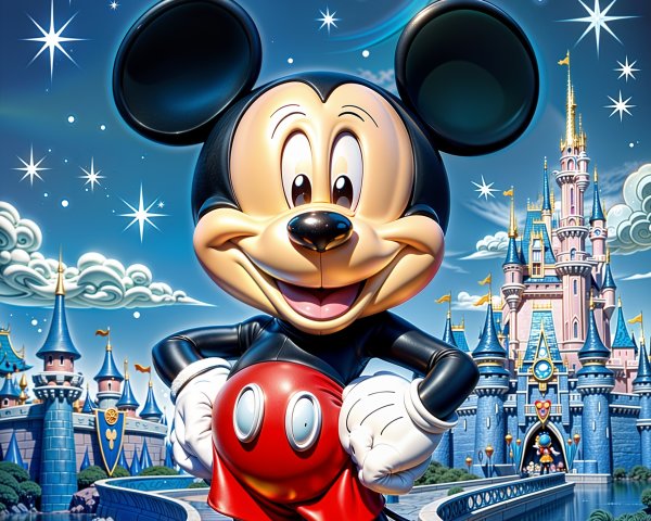 Vibrant Illustration of Mickey Mouse at a Castle