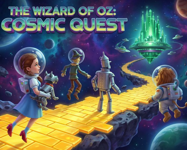 Whimsical Digital Illustration of Wizard of Oz Characters