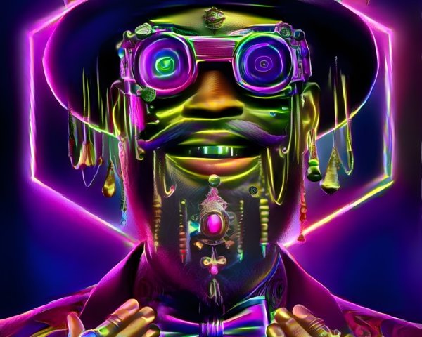 Futuristic character with colorful accessories and neon glasses