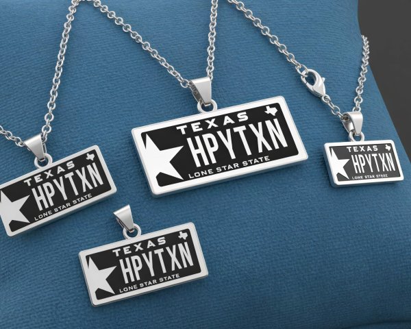 Silver Necklaces with Texas License Plate Design