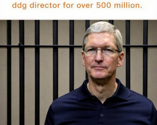 Headshot of CEO with prison bars and accusation banner