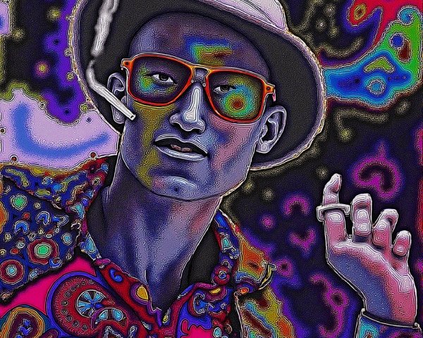Bold Figure in Vibrant Shirt with Retro Sunglasses